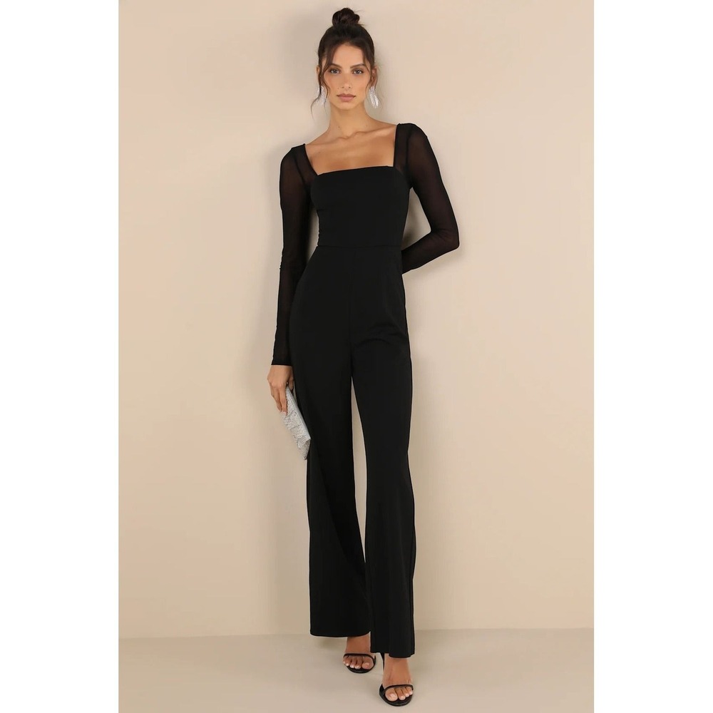 Lulus NWT Lovingly Yours Black Mesh Long Sleeve Jumpsuit - Medium
